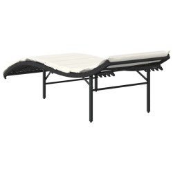 Chaise longue avec coussin noir 55x199x50 cm résine tressée 