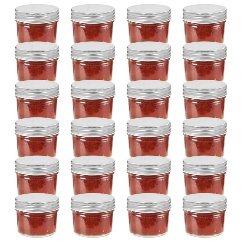 24 pcs Pots à confiture avec couvercles argentés Verre 110 ml 24 pcs Pots à confiture avec couvercles argentés Verre 110 ml