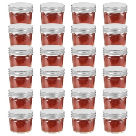 24 pcs Pots à confiture avec couvercles argentés Verre 110 ml 