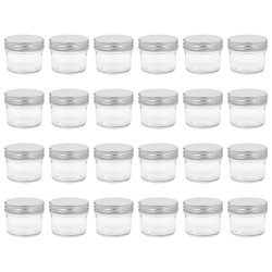 24 pcs Pots à confiture avec couvercles argentés Verre 110 ml 