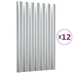 Panneaux de toit 12 pcs Acier enduit de poudre Argenté 60x36 cm 