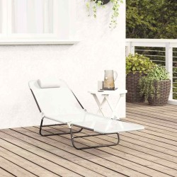 Chaise longue pliante avec appui-tête Crème Textilène 