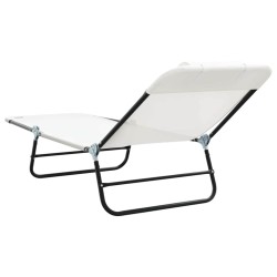 Chaise longue pliante avec appui-tête Crème Textilène 