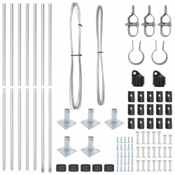 Set de poteaux de clôture avec plaques de base 7 pcs Argent 