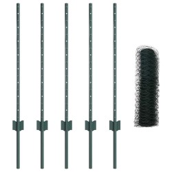 Pieux de Clôture 5 pcs U-Channel Vert 80 cm Acier 