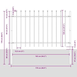 Clôture de jardin avec pointe de lance grise, 1,7 x 1,2 m en acier 