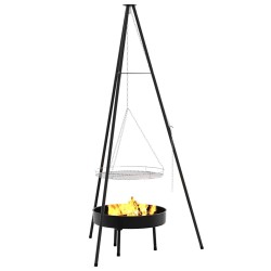 Trépied de cuisson de feu de camp avec grille et plateau de feu 170 cm 