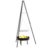 Trépied de cuisson de feu de camp avec grille et plateau de feu 170 cm 
