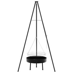 Trépied de cuisson de feu de camp avec grille et plateau de feu 170 cm 