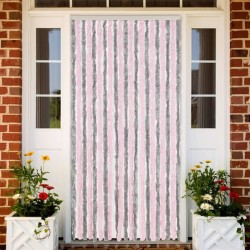 Rideau anti-mouches gris argenté et rose 90x200 cm chenille 