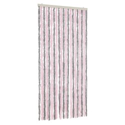 Rideau anti-mouches gris argenté et rose 90x200 cm chenille 