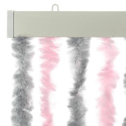 Rideau anti-mouches gris argenté et rose 90x200 cm chenille 