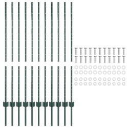 Poteaux de clôture 11 pcs en U vert 120 cm en acier 