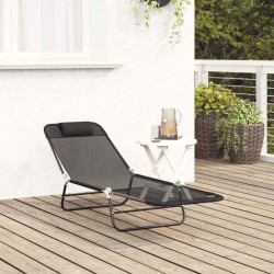 Chaise Longue Pliante avec Têtière Textilène Noire 