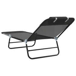 Chaise Longue Pliante avec Têtière Textilène Noire 