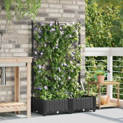 Jardinière de jardin avec treillis 2 pcs Noir 80x40x125.5 cm 