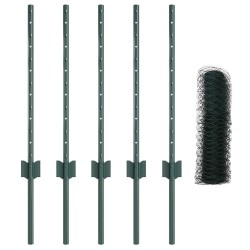 Poteaux de clôture 5 pcs U-Chanel Vert 120 cm Acier 