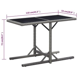 Table de jardin Anthracite 110x53x72 cm Verre et résine tressée 