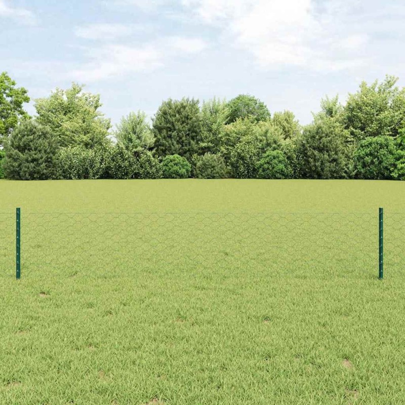Poteaux de clôture 11 pcs U-Channel Vert 40 cm Acier 