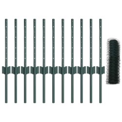 Poteaux de clôture 11 pcs U-Channel Vert 40 cm Acier 