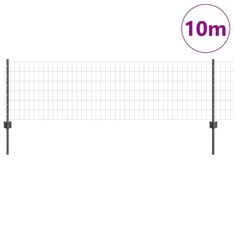 Clôture Euro avec 5 Piquets en U Grise 0,6x10 m Acier 