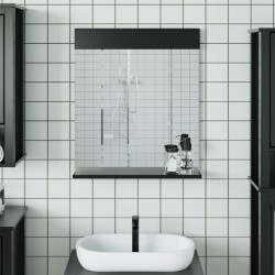 Miroir de salle de bain avec étagère BERG noir bois massif 