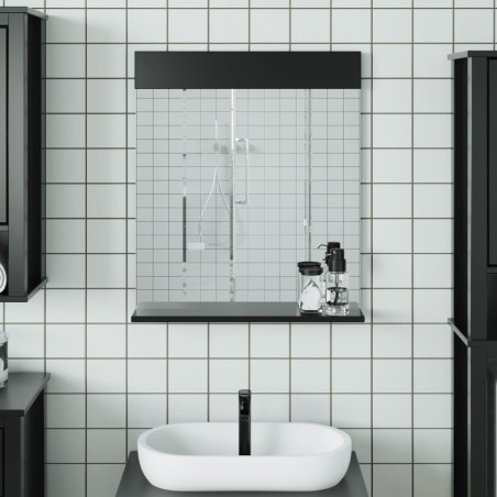 Miroir de salle de bain avec étagère BERG noir bois massif 