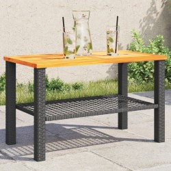 Table de jardin noir 70x38x42 cm résine tressée et bois acacia 