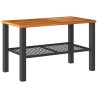 Table de jardin noir 70x38x42 cm résine tressée et bois acacia 