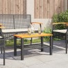 Table de jardin noir 70x38x42 cm résine tressée et bois acacia 