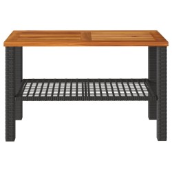 Table de jardin noir 70x38x42 cm résine tressée et bois acacia 