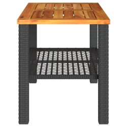 Table de jardin noir 70x38x42 cm résine tressée et bois acacia 