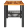 Table de jardin noir 70x38x42 cm résine tressée et bois acacia 