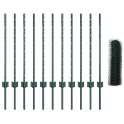 Poteaux de clôture 11 pcs U-Channel Vert 80 cm en acier 