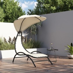 Chaise longue avec auvent crème 167x80x195 cm tissu et acier 
