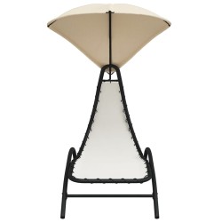 Chaise longue avec auvent crème 167x80x195 cm tissu et acier 
