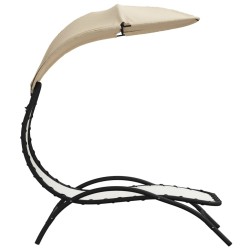 Chaise longue avec auvent crème 167x80x195 cm tissu et acier 