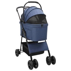 Poussette Pliante pour Animaux Réglable Bleu 81 x 47 x 99 cm 