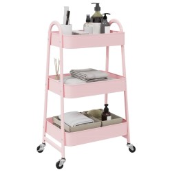 Chariot de rangement à 3 niveaux rose 42x41,5x77 cm acier 