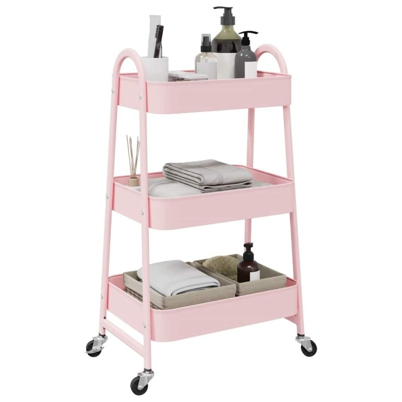Chariot de rangement à 3 niveaux rose 42x41,5x77 cm acier 