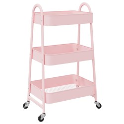 Chariot de rangement à 3 niveaux rose 42x41,5x77 cm acier 