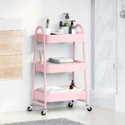 Chariot de rangement à 3 niveaux rose 42x41,5x77 cm acier 