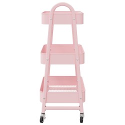 Chariot de rangement à 3 niveaux rose 42x41,5x77 cm acier 