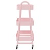 Chariot de rangement à 3 niveaux rose 42x41,5x77 cm acier 