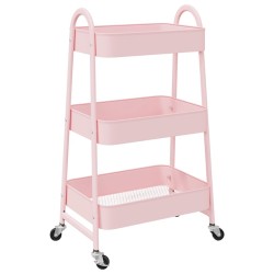 Chariot de rangement à 3 niveaux rose 42x41,5x77 cm acier 