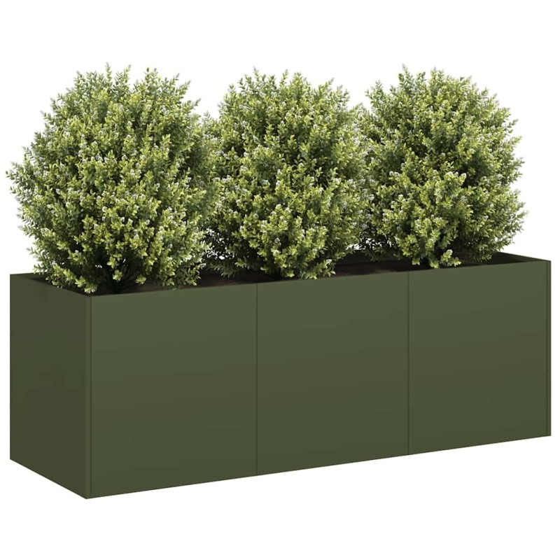 Jardinière vert olive 120x40x40 cm acier laminé à froid 