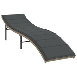Chaise longue et coussin gris clair 55x199x50 cm résine tressée 