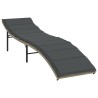 Chaise longue et coussin gris clair 55x199x50 cm résine tressée 