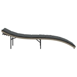Chaise longue et coussin gris clair 55x199x50 cm résine tressée 