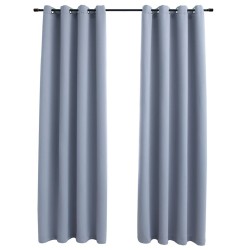 Rideaux occultants avec anneaux en métal 2 pcs Gris 140x225 cm 